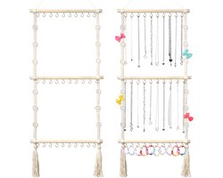 Macramé Wandkleed Sieraden Organizer Display met 30 Haken - Oorbellen rek - Kettingen opbergen rekje - Sleutels Houder - Sieradenhouder - Sieradenrekje/Oorbellenrekje voor volwassenen - Juwelenrekje/juwelendoos Standaard - Sleutelrekje - Sieradendoos