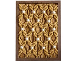 Macramé Wandkleed - Wanddecoratie Boho - Woonkamer Aankleden - Handgeweven Katoen - 21 x 30 cm - Beige