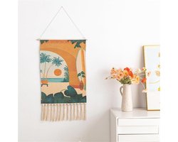 Macrame Wandkleed - Woondecoratie Wanddecoratie - Bohemian Sfeer Creëren - Handgemaakt Geweven Ontwerp - 50x85 cm - Naturel