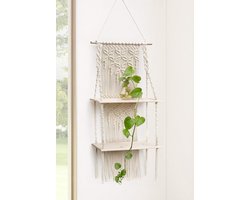 Macrame wandophangplank, boho, drijvende plank, handwerk, boheemse decoratie, schattige 2 lagen geweven planken voor badkamerplanten, fotolijst, thuis opslag en organisator