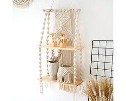 Macramé wandplank, 2 lagen, Boho wandplantenhanger, handgemaakt van geweven touw, artistieke wanddecoraties voor appartementen, slaapzalen, woonkamers, slaapkamers en achtergronden. 32*70cm