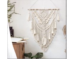 Macramé wandtapijt, boho, handgeweven drijfhout, wandtapijt, katoen met kwast, achtergrond voor bruiloft, grote wandtapijt, kunst wanddecoratie voor slaapkamer, balkon (geen stokken, 75 x 95 cm)