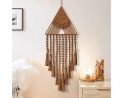 Macramé wandtapijt, handgeweven wandtapijt, dromenvanger, driehoek, kwast, Boheemse kunst, geometrische kunst, handgemaakte wandbekleding voor muur, woning, feest, slaapkamer