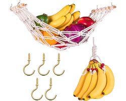 MacrameFruitmand - HangendGroentenNet - OnderKastBevestiging - 1 Stuks - KeukenBruin