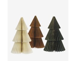 Madam Stoltz - 3 Staande Papieren Kerstboompjes met Glitter - roomwit/groen/bruin
