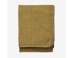 Madam Stoltz - Doorgestikte Katoenen Plaid - Mosterdgoud - 130x180 cm
