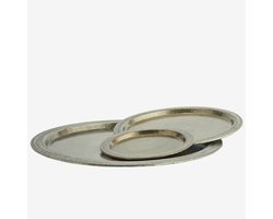 Madam Stoltz - Gehamerde Aluminium Dienbladen - set van 3 - Antiek messing