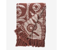 Madam Stoltz - Gerecycled Katoenen Plaid Dubbelzijdig - Roest Bruin/Roomwit