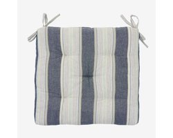 Madam Stoltz - Gestreept katoenen zitkussen 45x45cm - Blauw/wit/grijs