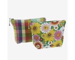 Madam Stoltz - gewatteerde toilettas blokprint - bloem- of ruitdesign