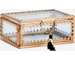 Madam Stoltz - Glazen Sieraden Doosje Glas met Messing en Kwastje