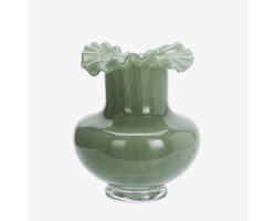 Madam Stoltz - Glazen Vaas met Gegolfde Rand - Groen