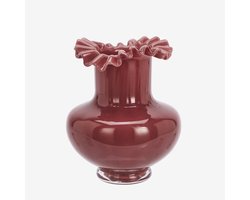 Madam Stoltz - Glazen Vaas met Gegolfde Rand - Maroon Wijnrood