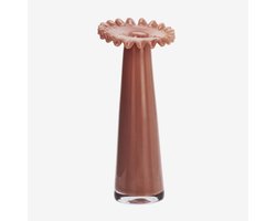 Madam Stoltz - Glazen Vaas met Gegolfde Rand - Paprika - 14x26 cm