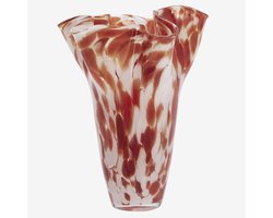 Madam Stoltz - Glazen Vaas met Gevlekt Patroon Roestrood en Wit