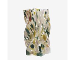 Madam Stoltz - Glazen Vaas met Stippen - Groen, Geel, Oranje, Roze