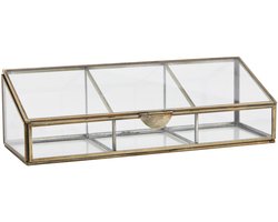 Madam Stoltz Glazen vitrine messing met 3 compartimenten 30x10x9 cm