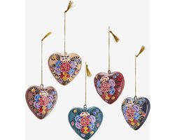 Madam Stoltz - Handbeschilderde papier maché kerst hartjes - set van 5