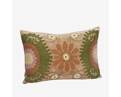 Madam Stoltz - Handgeborduurd Suzani fluwelen kussenhoes - 40x60 cm - Oud-roze