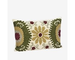 Madam Stoltz - Handgeborduurde Suzani Fluwelen Kussenhoes - 40x60 cm - Roomwit