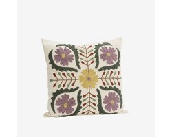 Madam Stoltz - Handgeborduurde Suzani Kussenhoes - Gebroken wit/gekleurde bloemen
