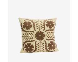 Madam Stoltz - Handgeborduurde Suzani Kussenhoes wit/bruin - 45x45cm