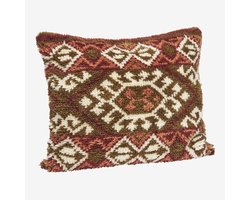 Madam Stoltz - Handgeweven Wollen Kussensloop Bruin Rood - Ethnisch