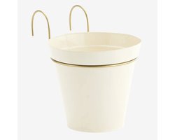 Madam Stoltz - Hangende Plantenhouder Ijzer - Roomwit/Messing - 21x16cm