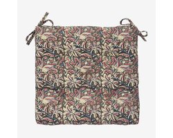 Madam Stoltz - Katoenen stoelkussen 45x45cm- beige/roze/grijze bloemenprint