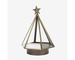 Madam Stoltz - kerst waxinelichthouder – glazen kerstboom – antique brass – 19 cm