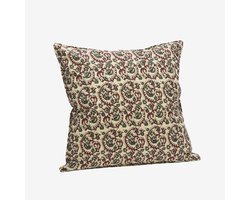 Madam Stoltz - Kussenhoes katoen met boho print in zand, syrah en groen - 50x50cm