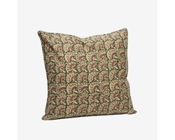 Madam Stoltz - Kussenhoes katoen met print in groen, geel en roze - 50x50cm
