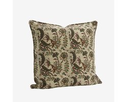 Madam Stoltz - Kussenhoes met Print - 50x50 cm - Roomwit, groen, bruin