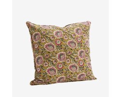Madam Stoltz - Kussenhoes - mosterd/roze bloemenprint - 50x50cm