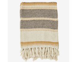 Madam Stoltz plaid van gerecycled katoen – ecru, bruin & honing – 125 x 150 cm