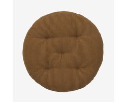 Madam Stoltz - Rond katoenen stoelkussen - 45cm - Bruin gestreept