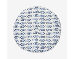 Madam Stoltz - Rond Stoelkussen 45 cm - 100% Katoen - Wit met Blauwe Vissen