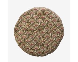 Madam Stoltz - Rond stoelkussen met Indiase print - 45 cm - groen, roze, mosterd