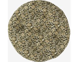 Madam Stoltz - rond zitkussen - 100% katoen - mosgroen beige print