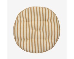 Madam Stoltz - Rond zitkussen 45cm - 100% katoen - wit/bruin gestreept