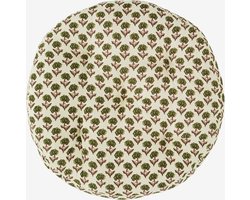 Madam Stoltz - Rond zitkussen - Gebroken wit met groene bloemetjes - 45cm