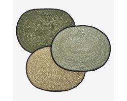 Madam Stoltz - Set van 3 ovale zeegras placemats - koele kleuren