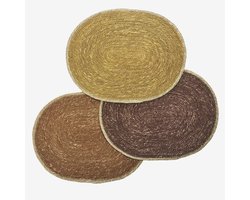 Madam Stoltz - Set van 3 ovale zeegras placemats - warme kleuren