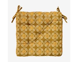Madam Stoltz - stoelkussen 45x45cm - 100% katoen - caramel retro print