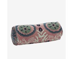 Madam Stoltz - Suzani Fluwelen Rol Kussen – Dusty Rose – 20 x 55 cm