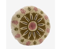Madam Stoltz - Suzani Geborduurd Fluwelen Kussen – Rond – 50 cm