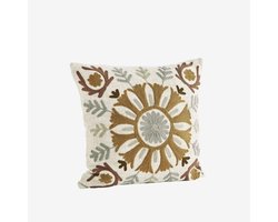 Madam Stoltz - Suzani geborduurde kussenhoes - 45x45cm - beige grijs bruin