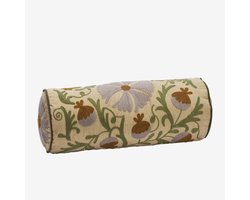 Madam Stoltz - Suzani handgeborduurd bolster kussen - oud-roze - 20x55 cm