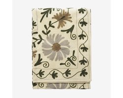 Madam Stoltz - Suzani handgeborduurde katoenen sprei - Ecru - 130x180 cm
