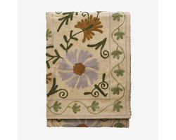 Madam Stoltz - Suzani handgeborduurde sprei - 130x180 cm - Oud-roze